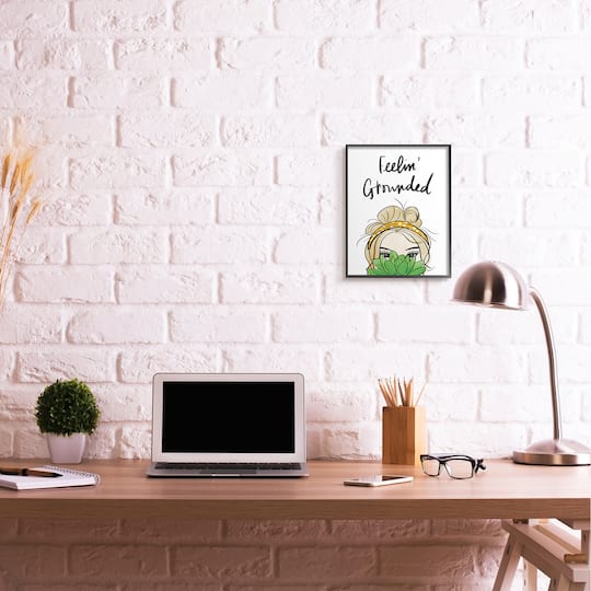 Stupell Industries Feelin' Grounded Phrase Woman With Plant in Frame Wall Art